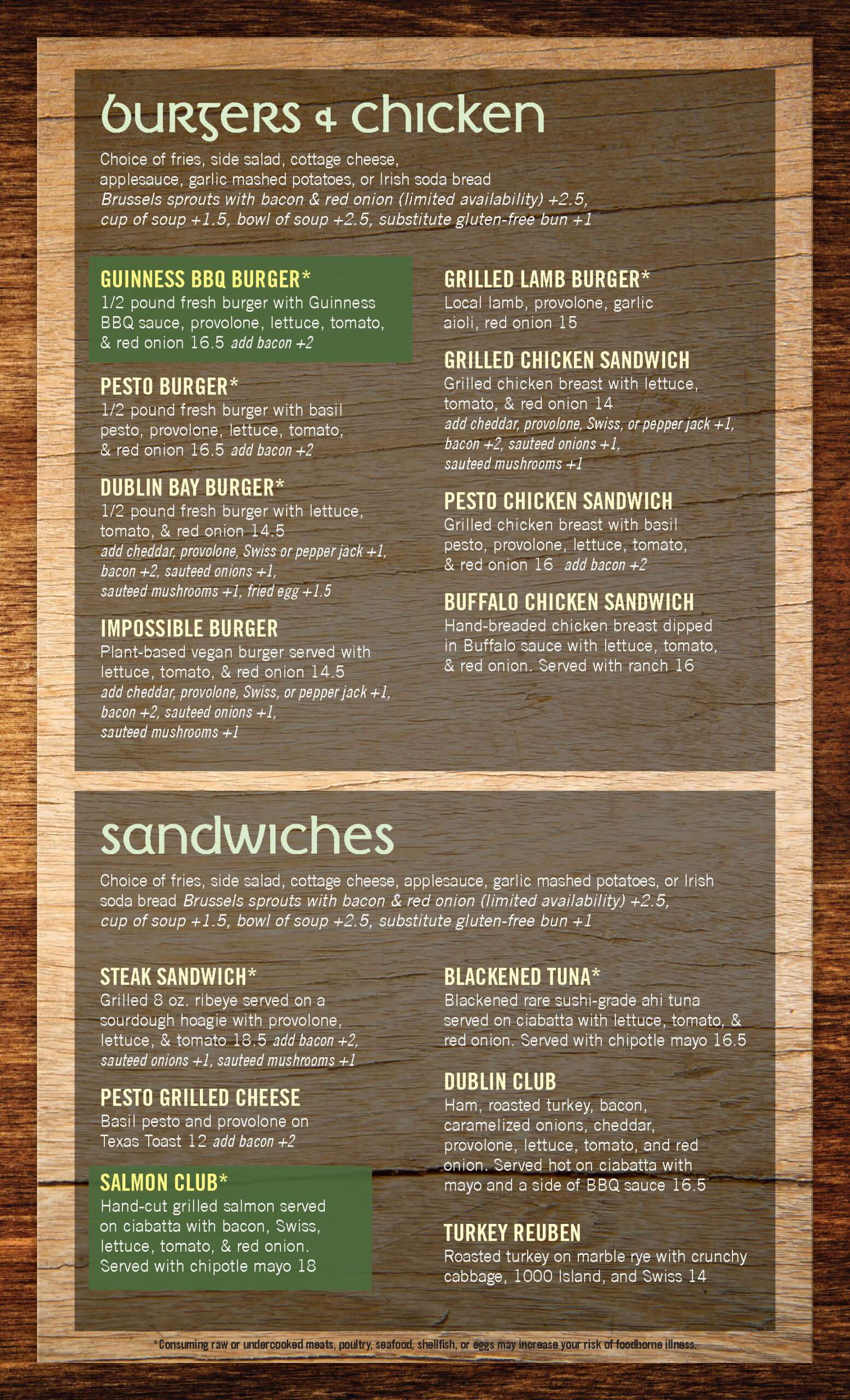 Dublin Bay Menu Irish Pub Grill In Ames Iowa
